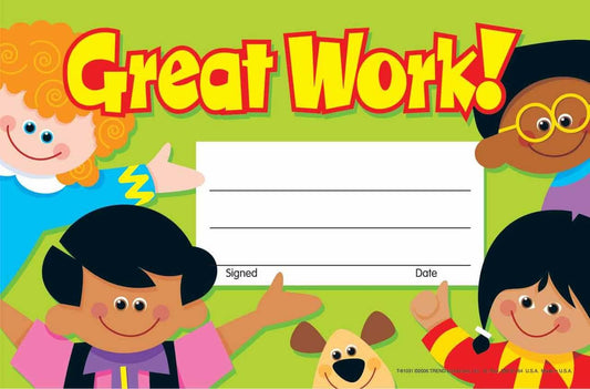 Trend Enterprises Inc 30 Great Work Childrens Award - Recognition Certificates Pad