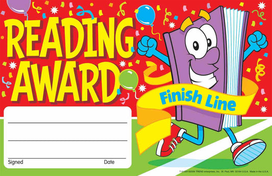 Trend Enterprises Inc 30 Reading Award Finish Line certificates - School reward Pad