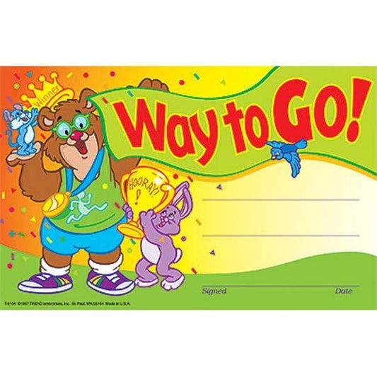 Trend Enterprises Inc 30 Way to Go Childrens Award - Reward Recognition Certificates Pad