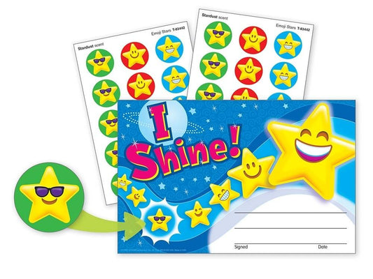 Trend Enterprises Inc I Shine Emojis Recognition Awards and Matching Scented Star Smiles Stickers