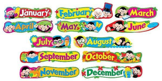 Trend Enterprises Inc Monkey Mischief 12 Monthly Headers Classroom Display set