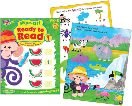Trend Enterprises Inc Ready to Read Level 1 Wipe Off Educational Activity Book -Monkey